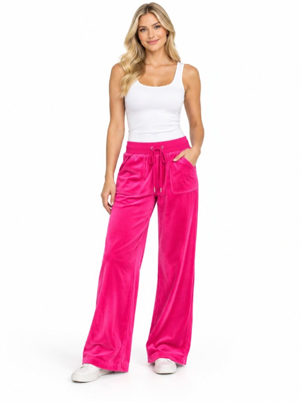 Jade Fancy Hot Pink Velour Wide Leg Lounge Pants Size M NWT